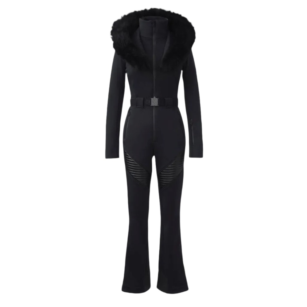 Mackage ELLE-ZR Bonded Fleece Ski Suit With Removable Fur-Trimmed Hood Black