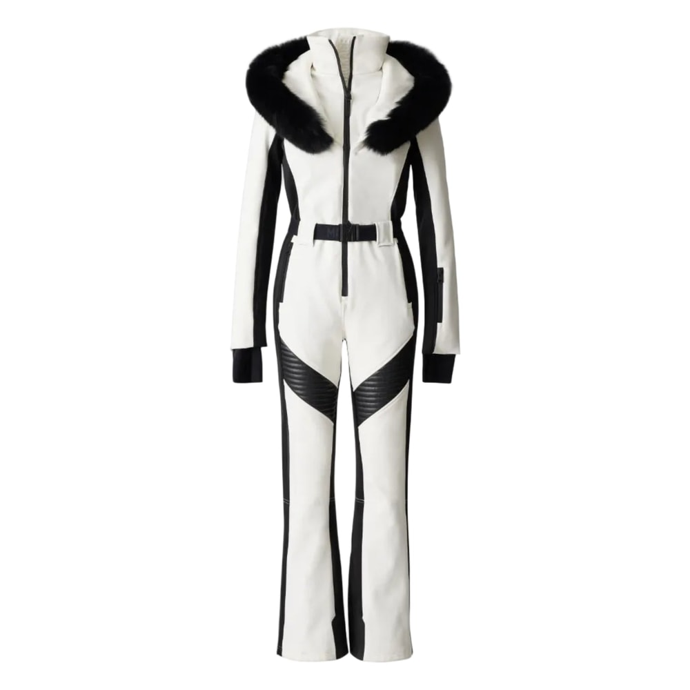 Mackage ELLE-ZR Bonded Fleece Ski Suit With Removable Fur-Trimmed Hood Off White