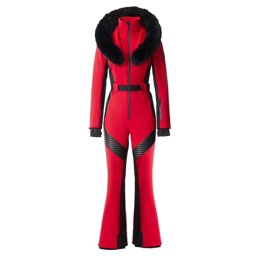 Mackage ELLE-ZR Bonded Fleece Ski Suit With Removable Fur-Trimmed Hood Red