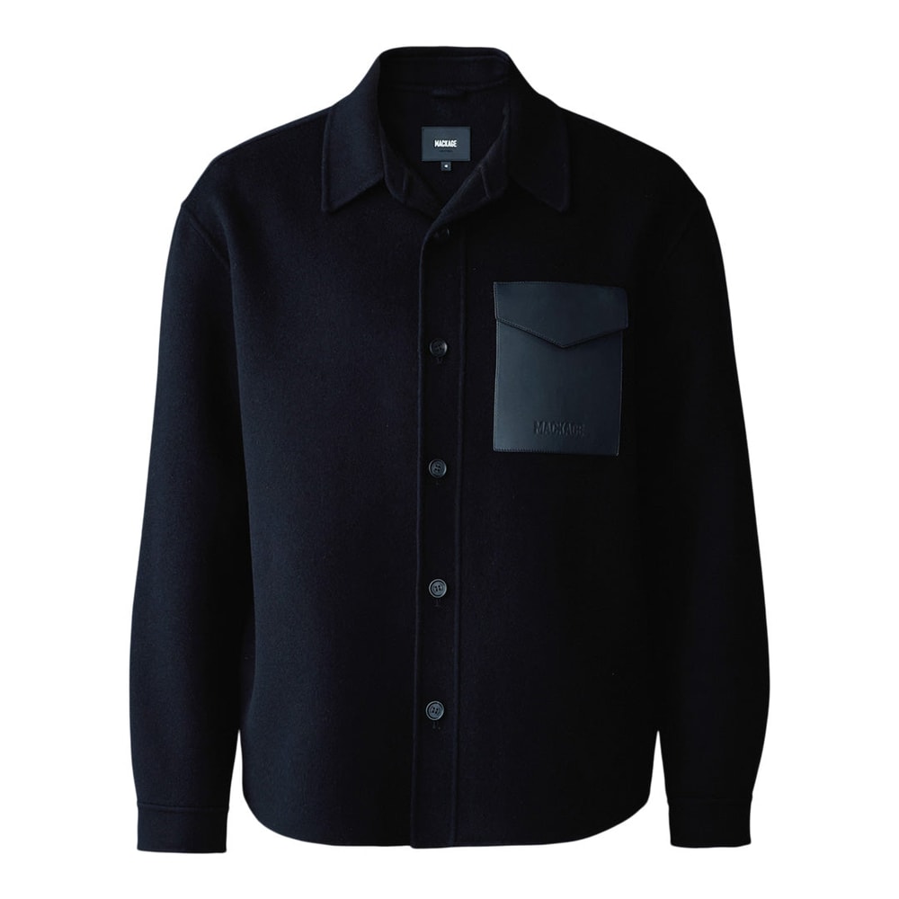 Mackage EMMANUEL Double-face wool overshirt with leather patch pocket Black