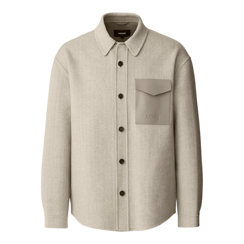 Mackage EMMANUEL-HB Double-Face wool Overshirt in Herringbone Taupe Mix-Taupe