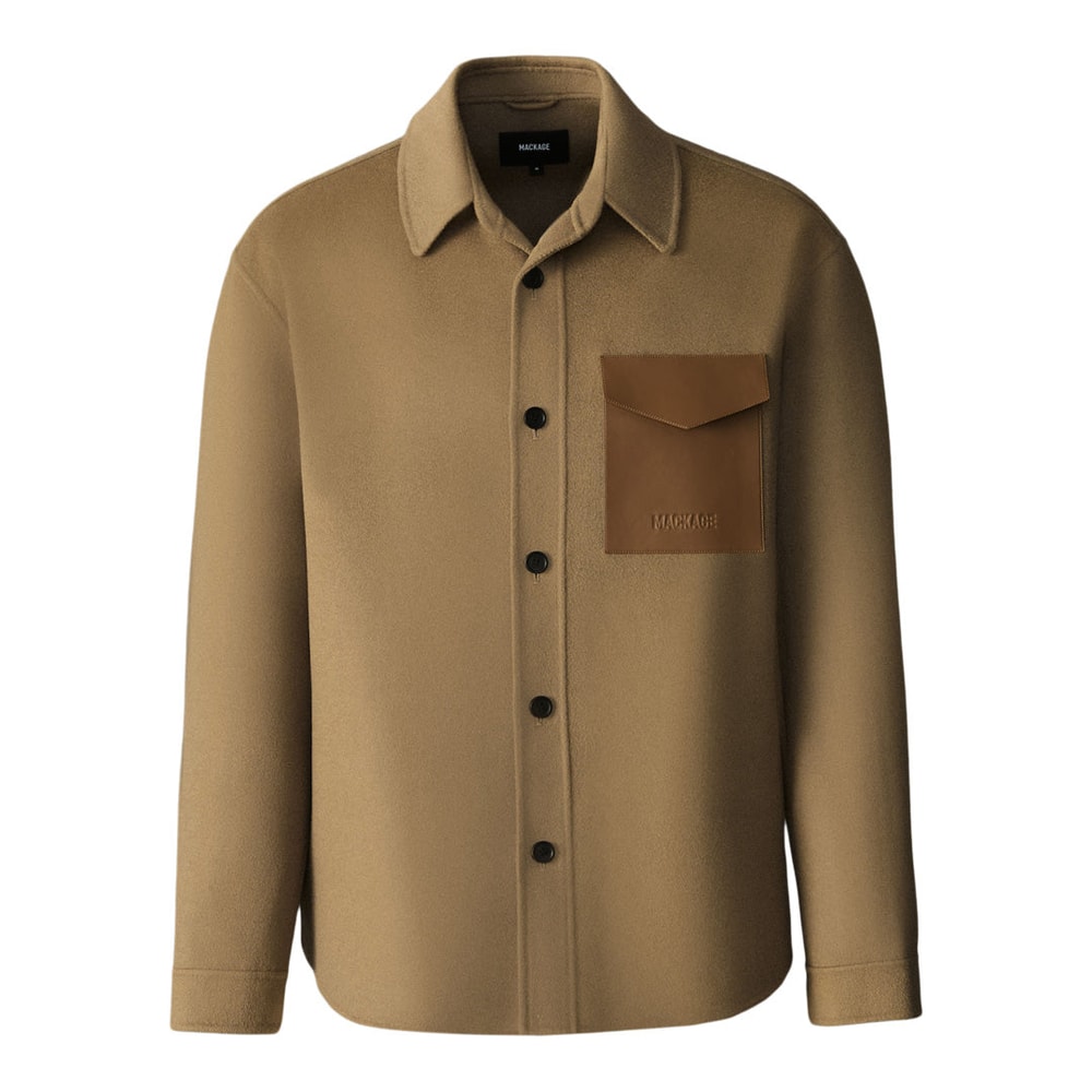Mackage EMMANUEL Double-face wool overshirt with leather patch pocket Light Camel