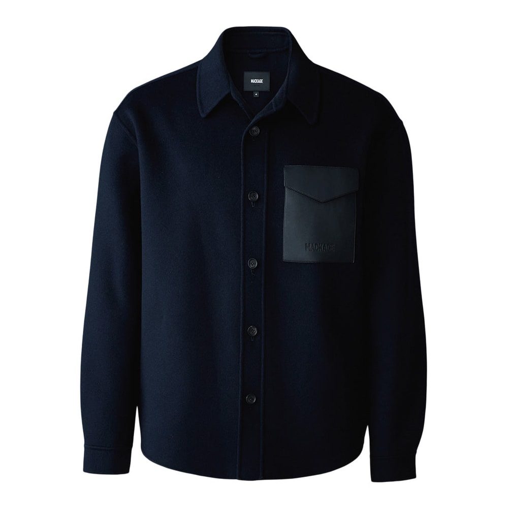 Mackage EMMANUEL Double-face wool overshirt with leather patch pocket Navy