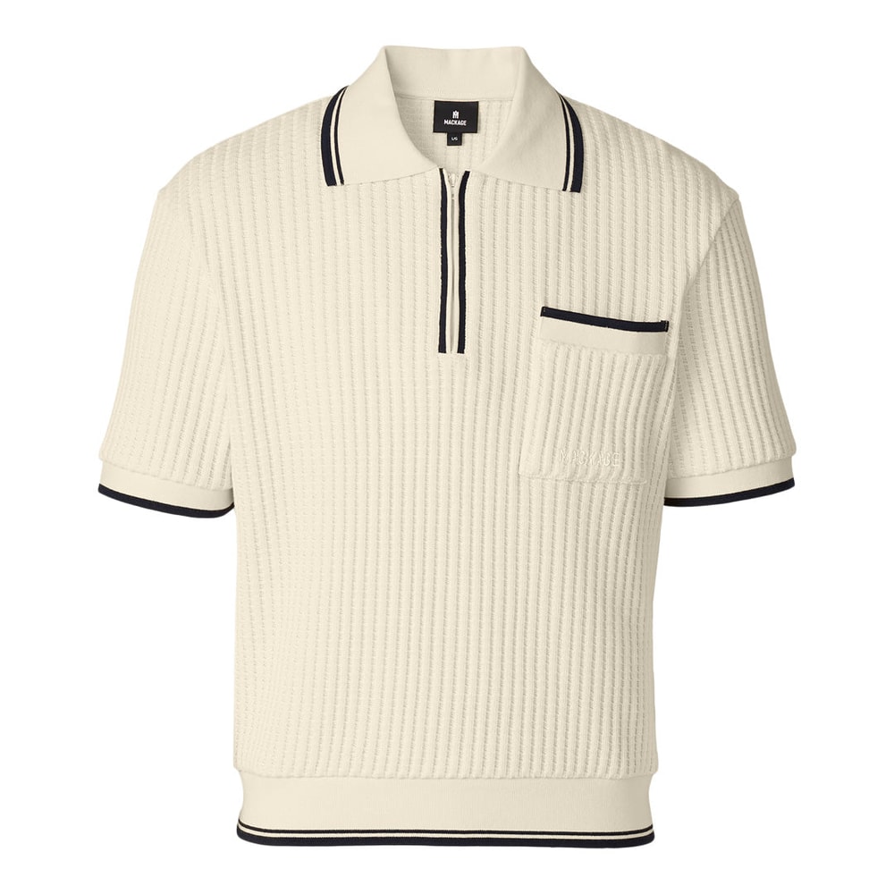 Mackage ESTABAN Crochet Knit Quarter-Zip Polo Shirt Cream-Navy