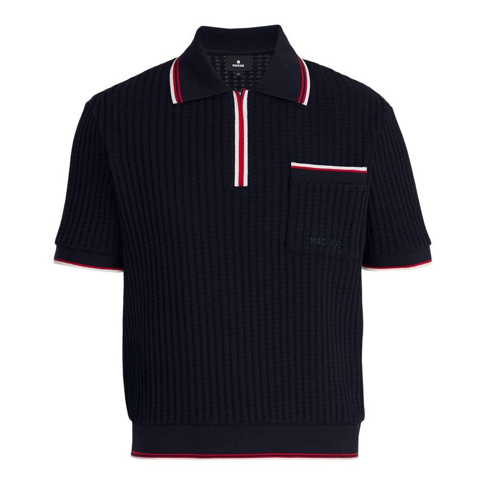 Mackage ESTABAN Crochet Knit Quarter-Zip Polo Shirt Navy-Multi
