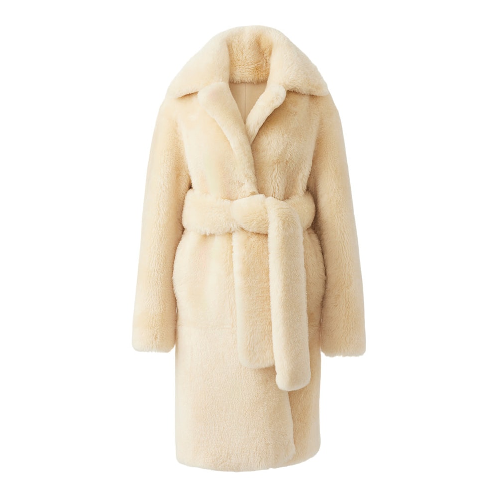 Mackage ETIENNE Shearling coat with belt Ceramic