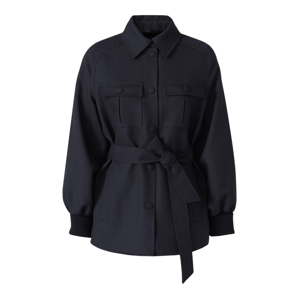 Mackage EUGENIA Wool Gabardine Jacket with Balloon Sleeve Navy