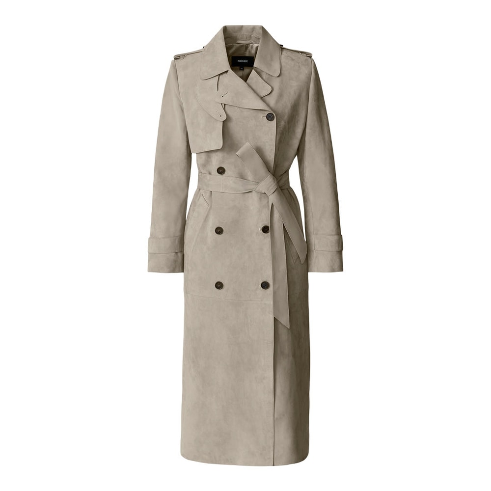 Mackage GAEL-SU Maxi Suede Trench Coat Taupe