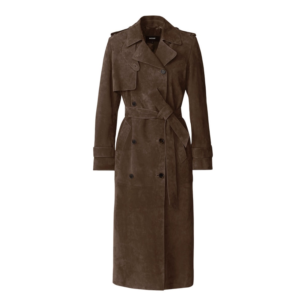 Mackage GAEL-SU Maxi Suede Trench Coat Umber