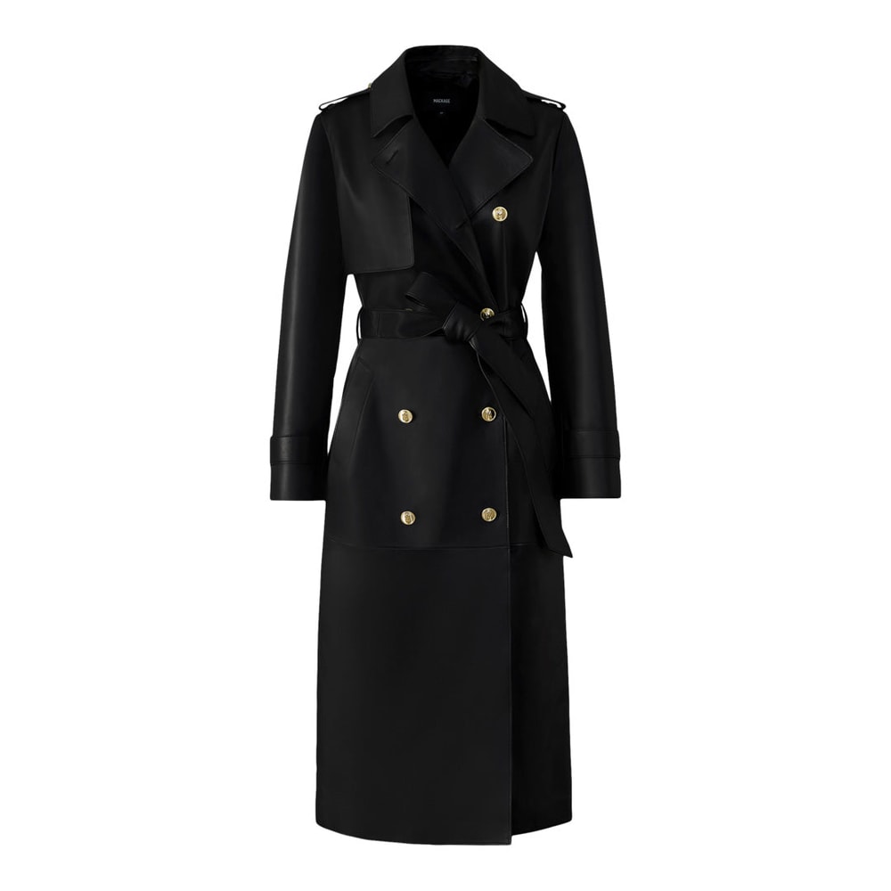 Mackage GAEL-V Maxi Leather Trench Coat Black-Gold