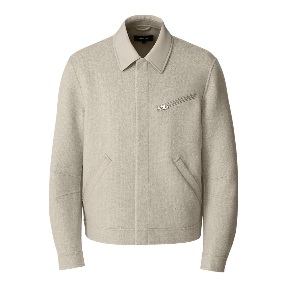Mackage HAYES-HB Double-Face Wool Workwear Jacket in Herringbone Taupe Mix-Taupe