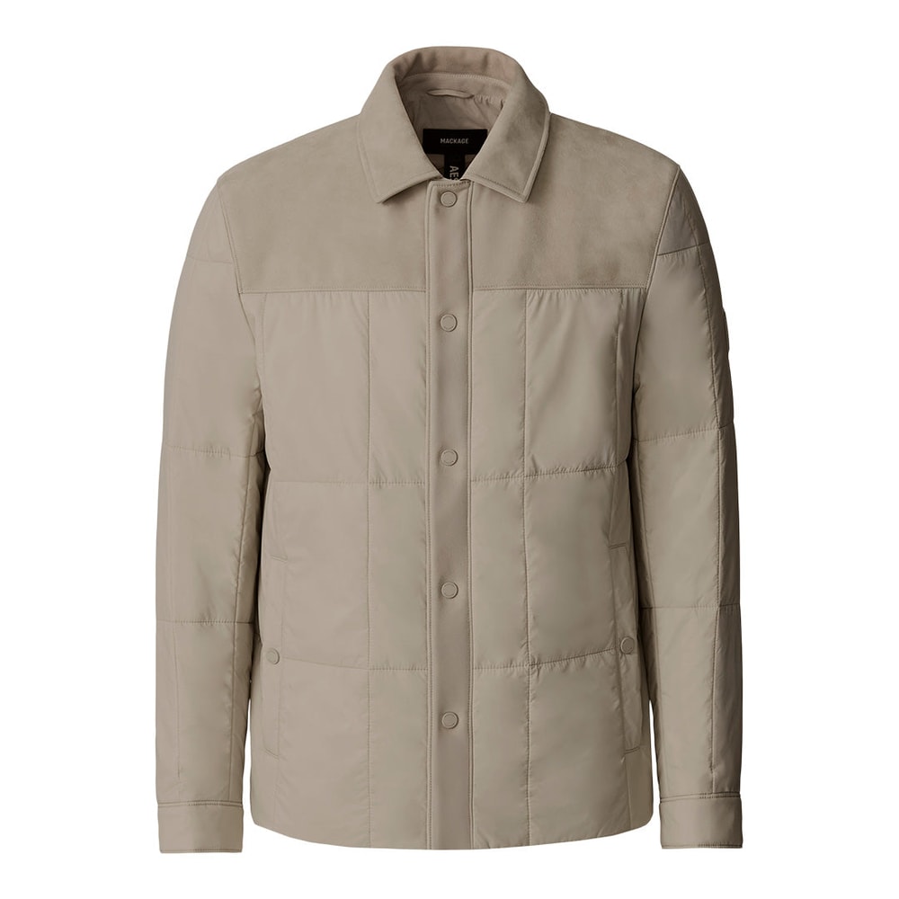 Mackage HENRIK Mixed-Media Suede Shirt Jacket Taupe