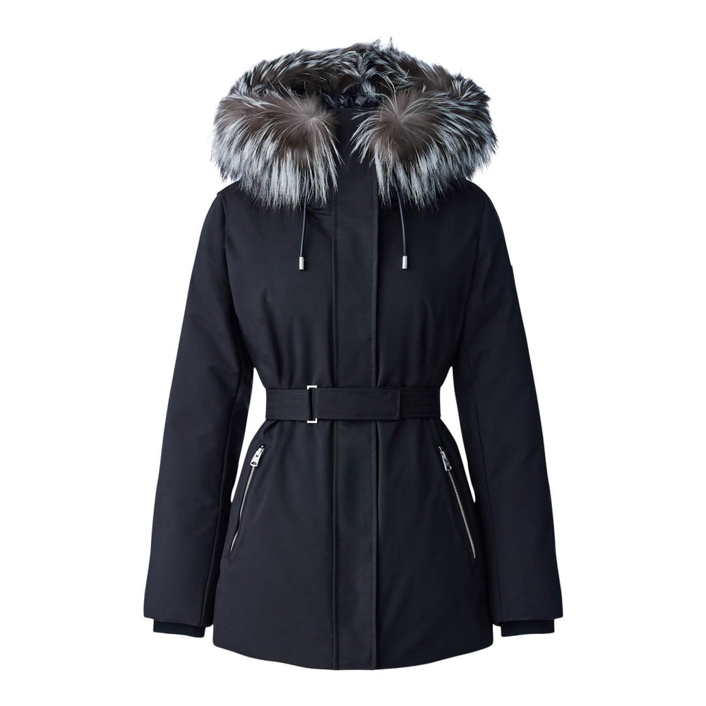 Mackage JENI-X 2-in-1 down parka with removable bib and silver fox fur Black
