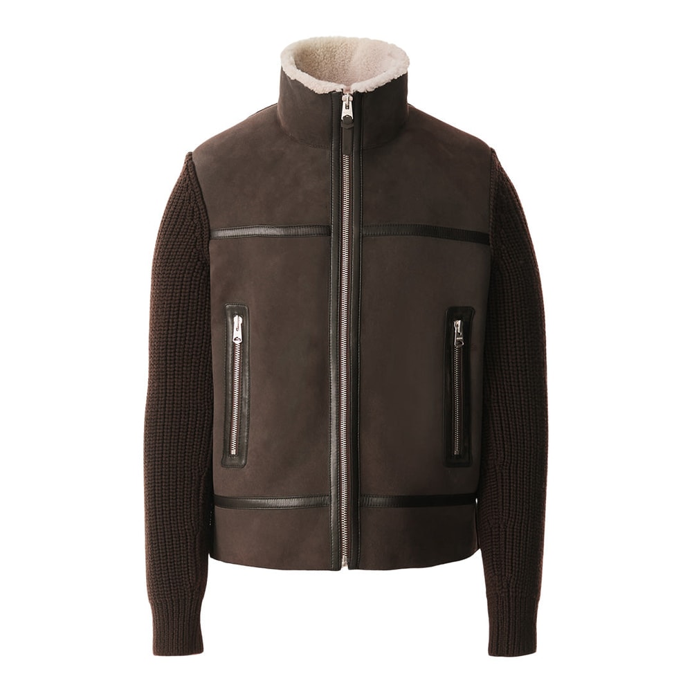 Mackage JONATHAN Mixed-media shearling jacket Coffee-Natural