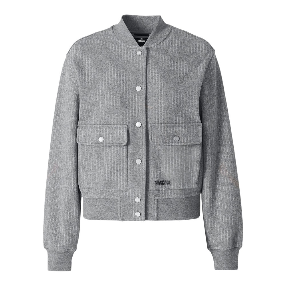 Mackage JUNIPER-K Brushed Knit Bomber Jacket Light Grey Mix-Cream