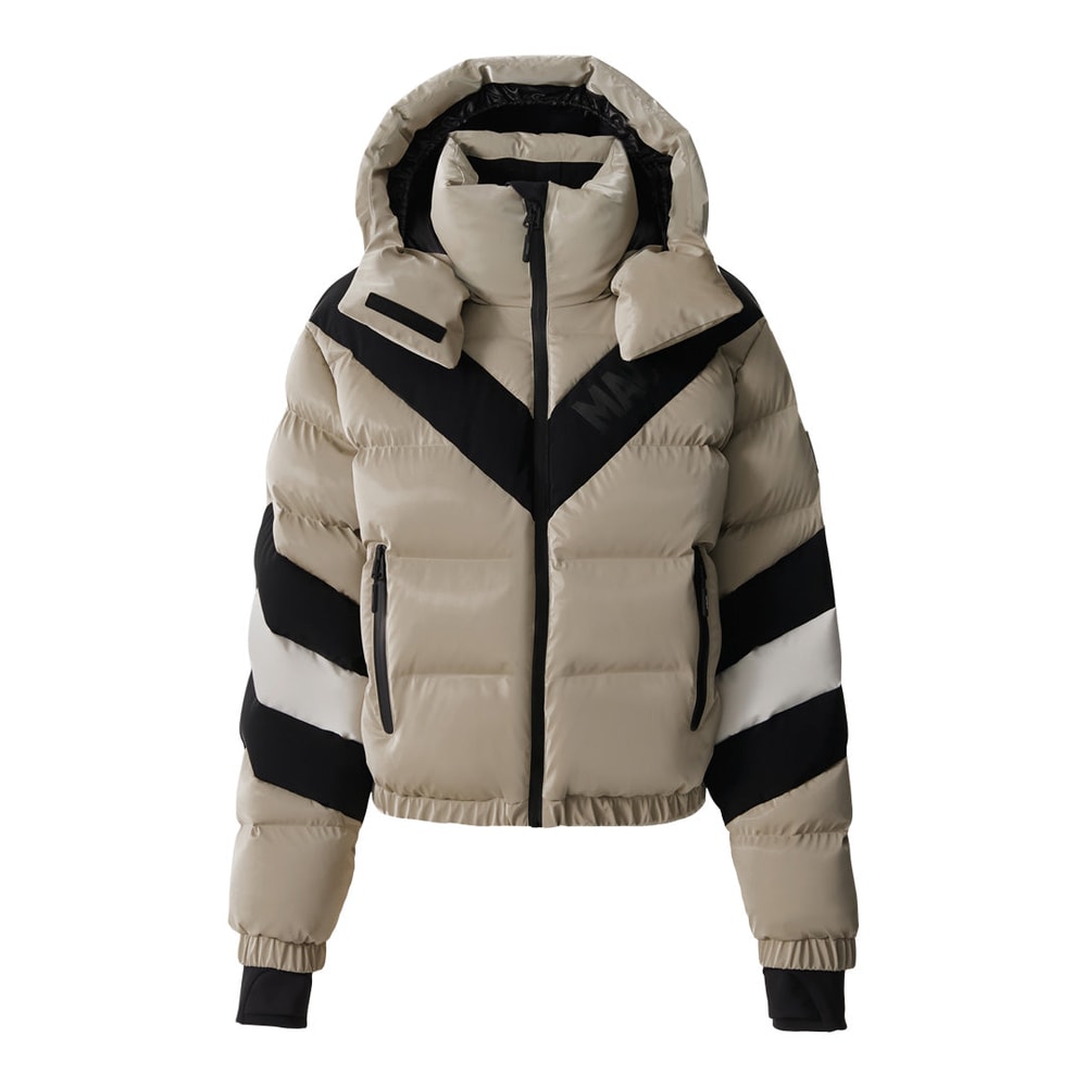 Mackage KAIRI-GLO High-Gloss Down Ski Jacket with Chevron Design Taupe