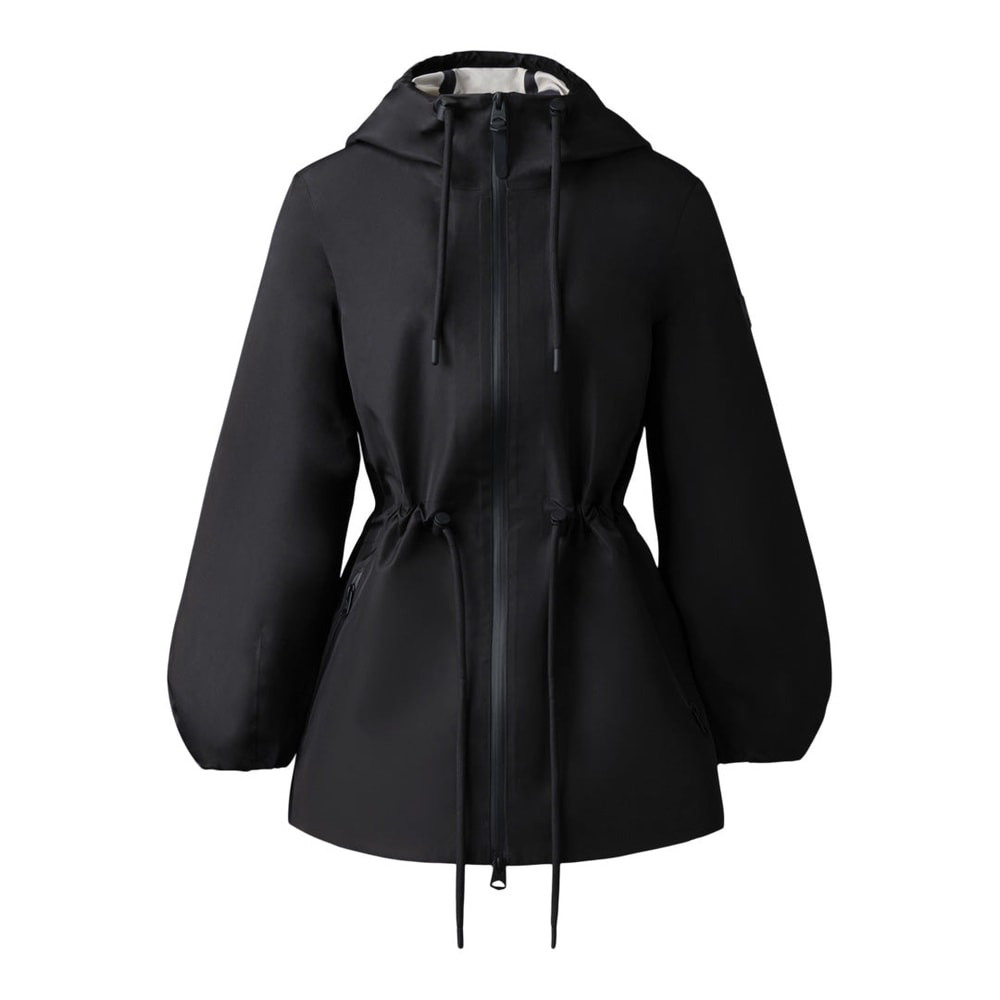 Mackage KALEA-ZZ Technical Rain Jacket with Drawcord Waist Black-Trench