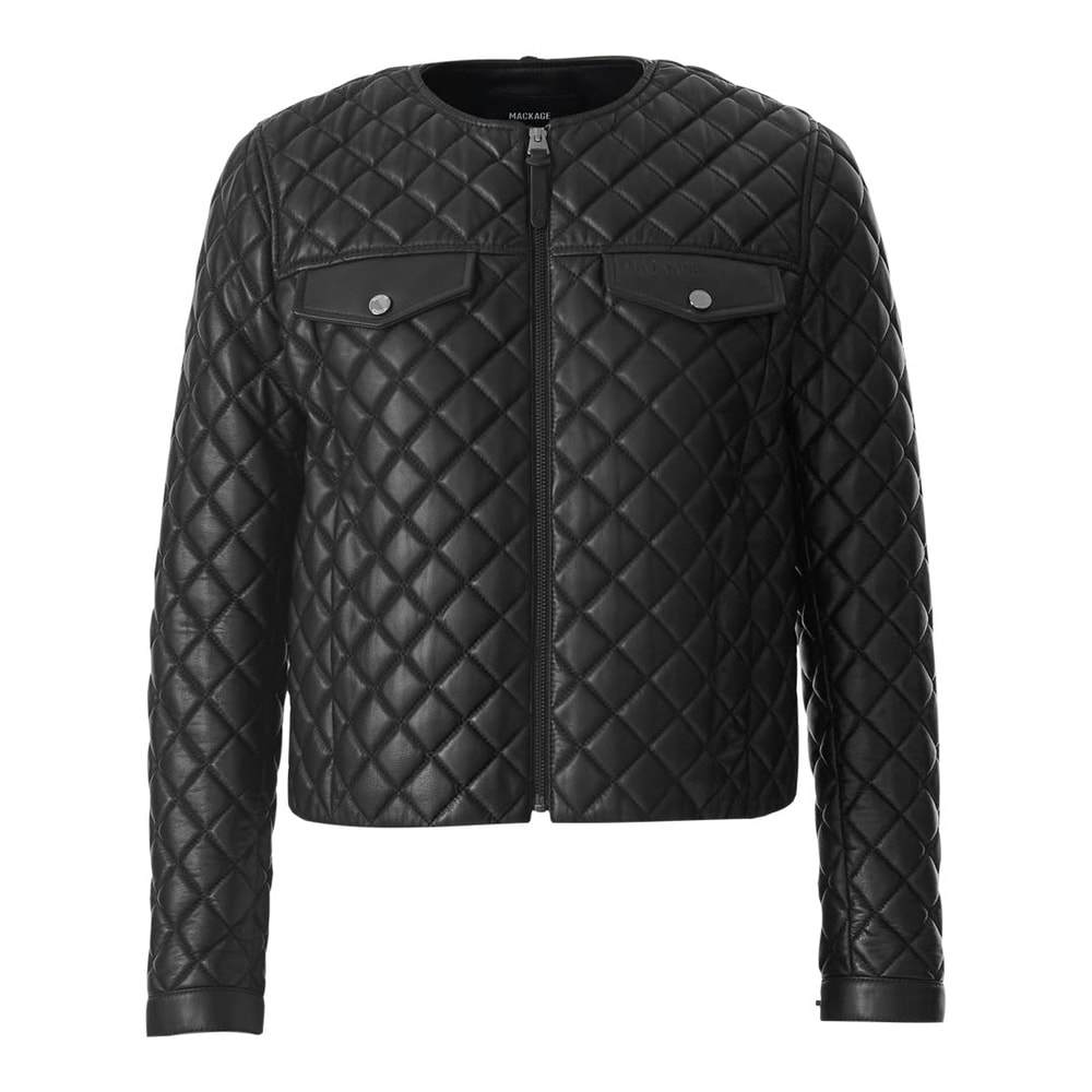 Mackage LENA Quilted Lamb Leather Cropped Jacket Black