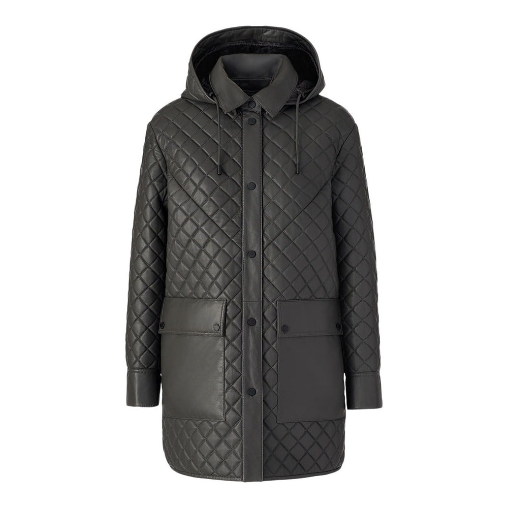 Mackage LITZY Quilted Leather Jacket with Hood Carbon