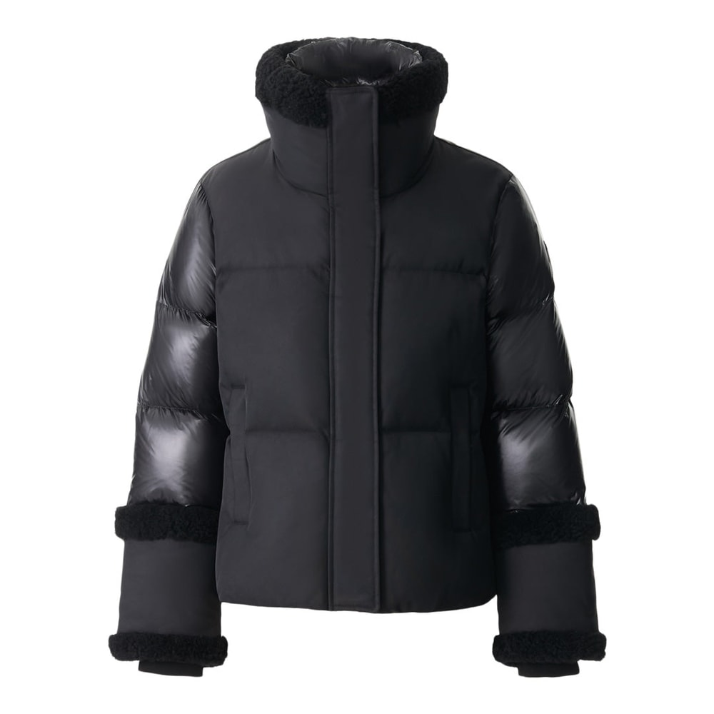 Mackage LYDANA Down Jacket With Shearling Trim and Removable Bib Black