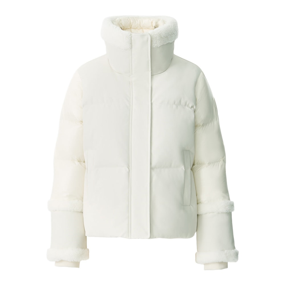 Mackage LYDANA Down Jacket With Shearling Trim and Removable Bib Cream