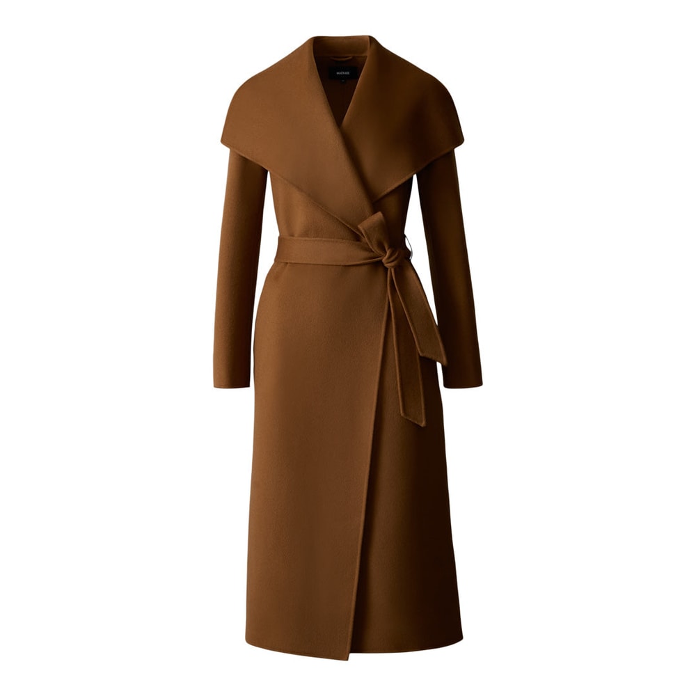 Mackage MAI Double-face wool wrap coat Earth Brown