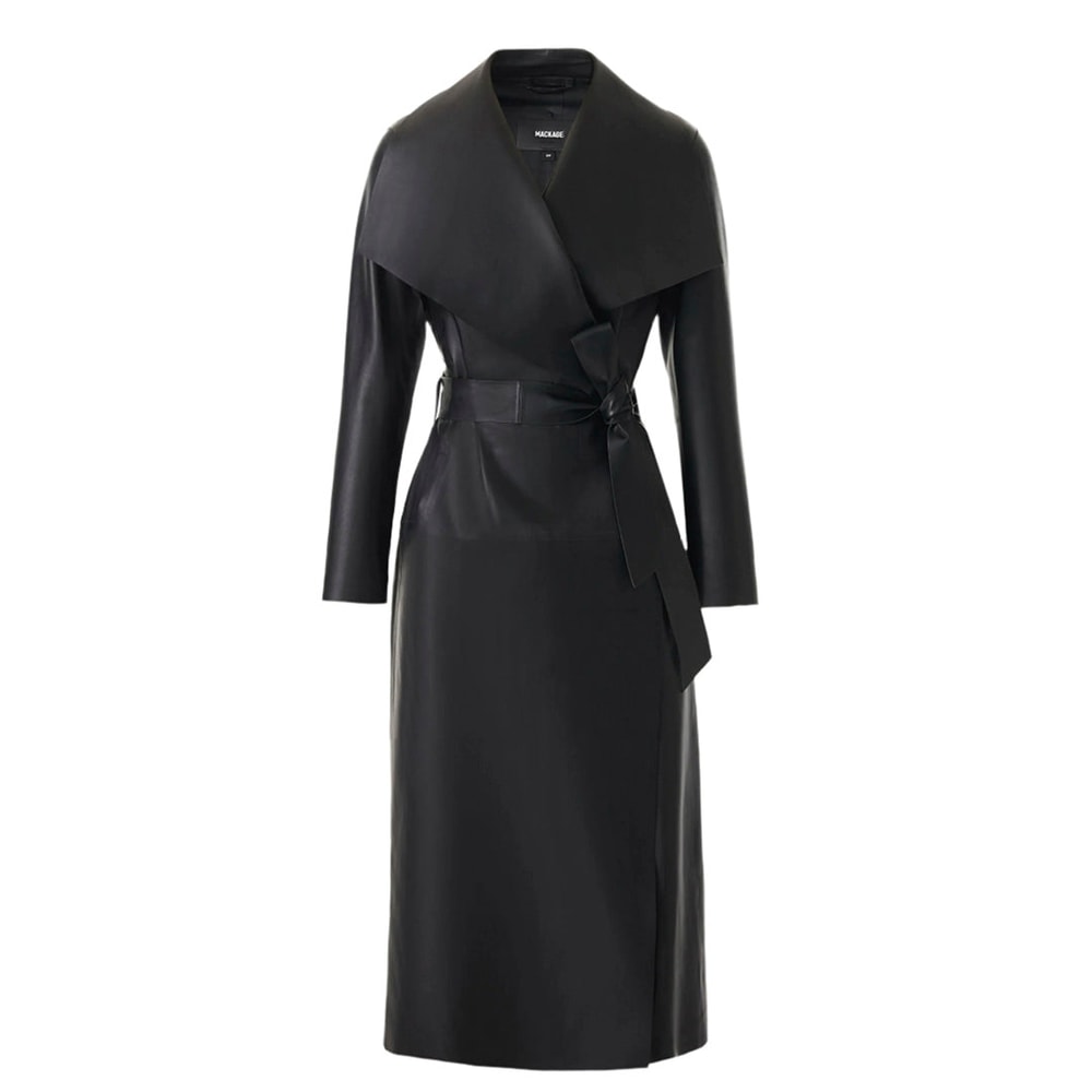 Mackage MAI-L Long Leather Wrap Coat Black