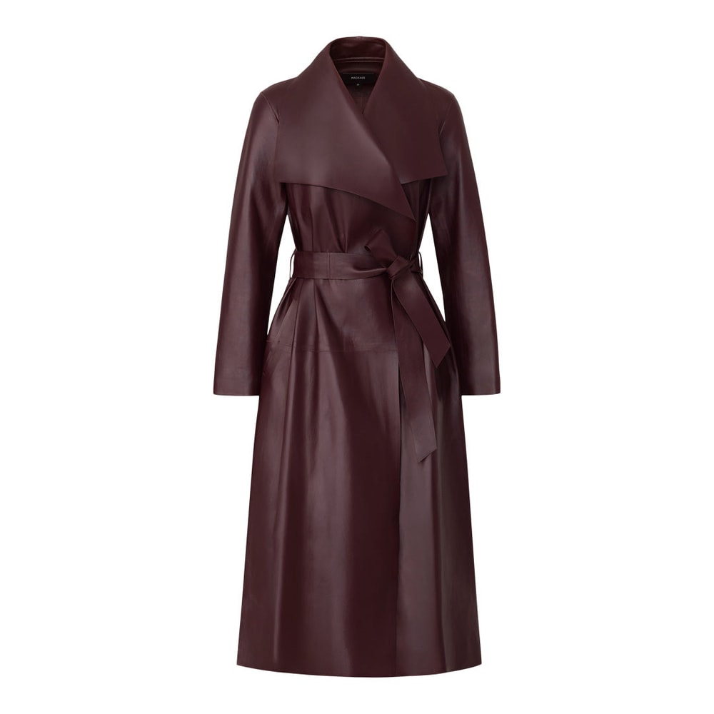 Mackage MAI-L Long Leather Wrap Coat Garnet