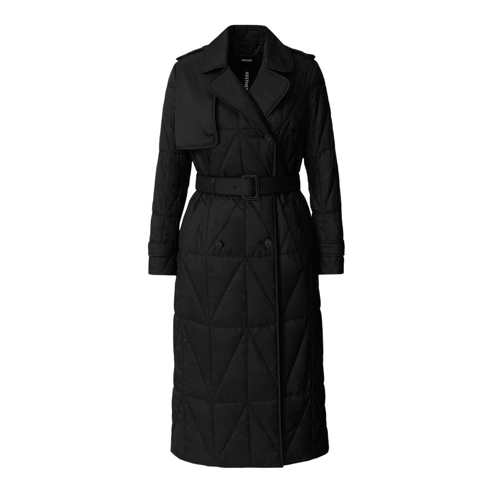 Mackage MAVIS Quilted Maxi Trench Coat Black