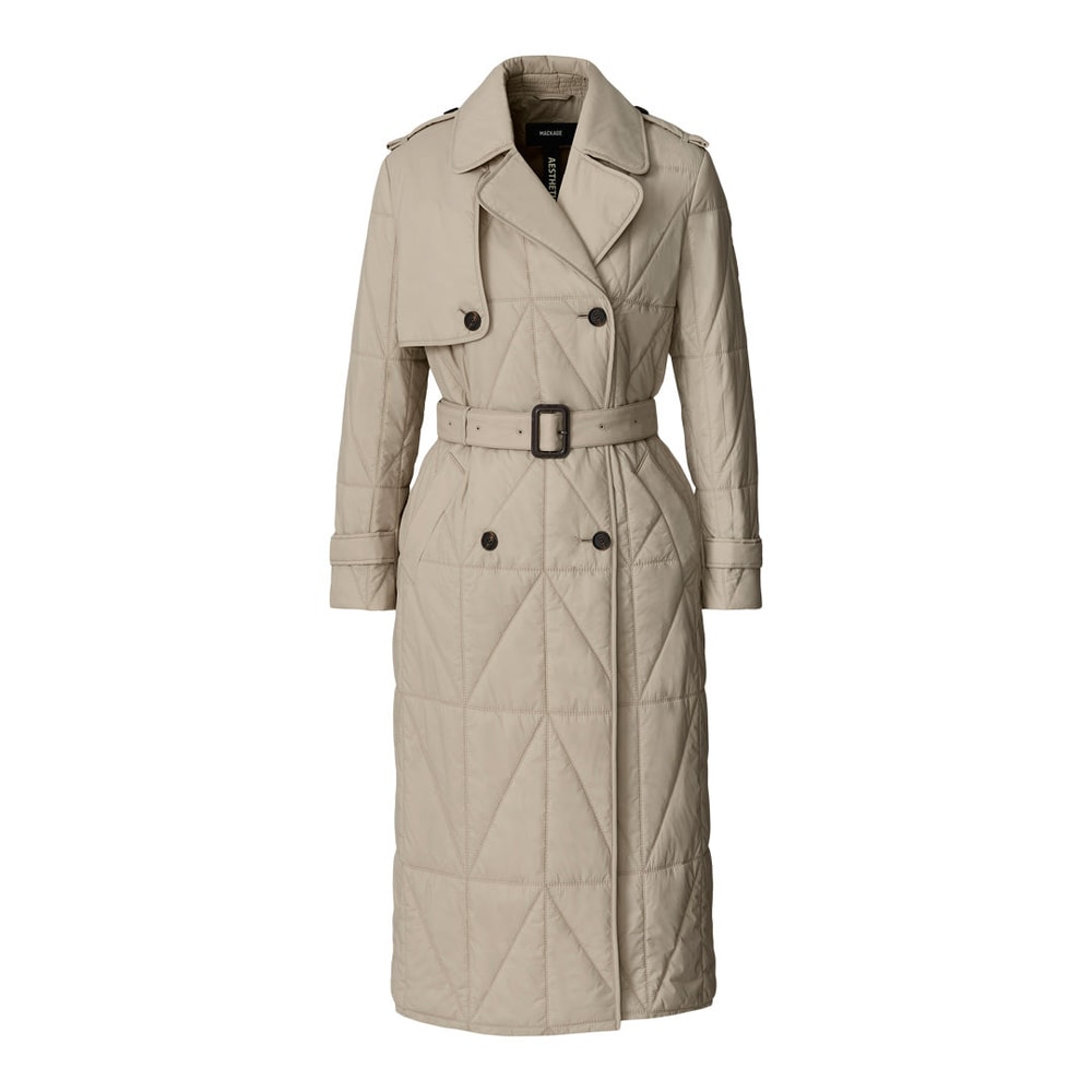 Mackage MAVIS Quilted Maxi Trench Coat Taupe