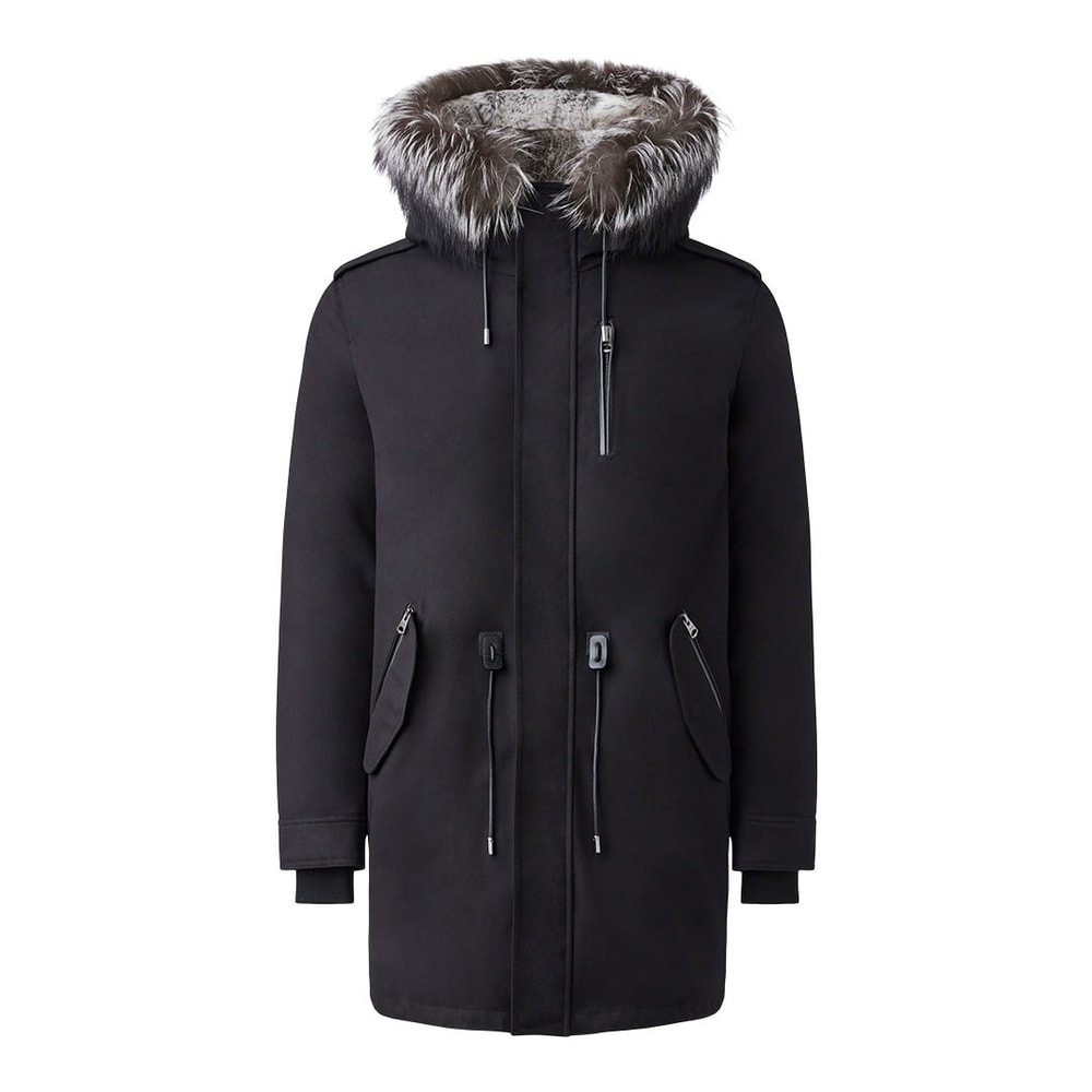 Mackage MORITZ-X Fur-lined twill parka with removable silver fur trim Black