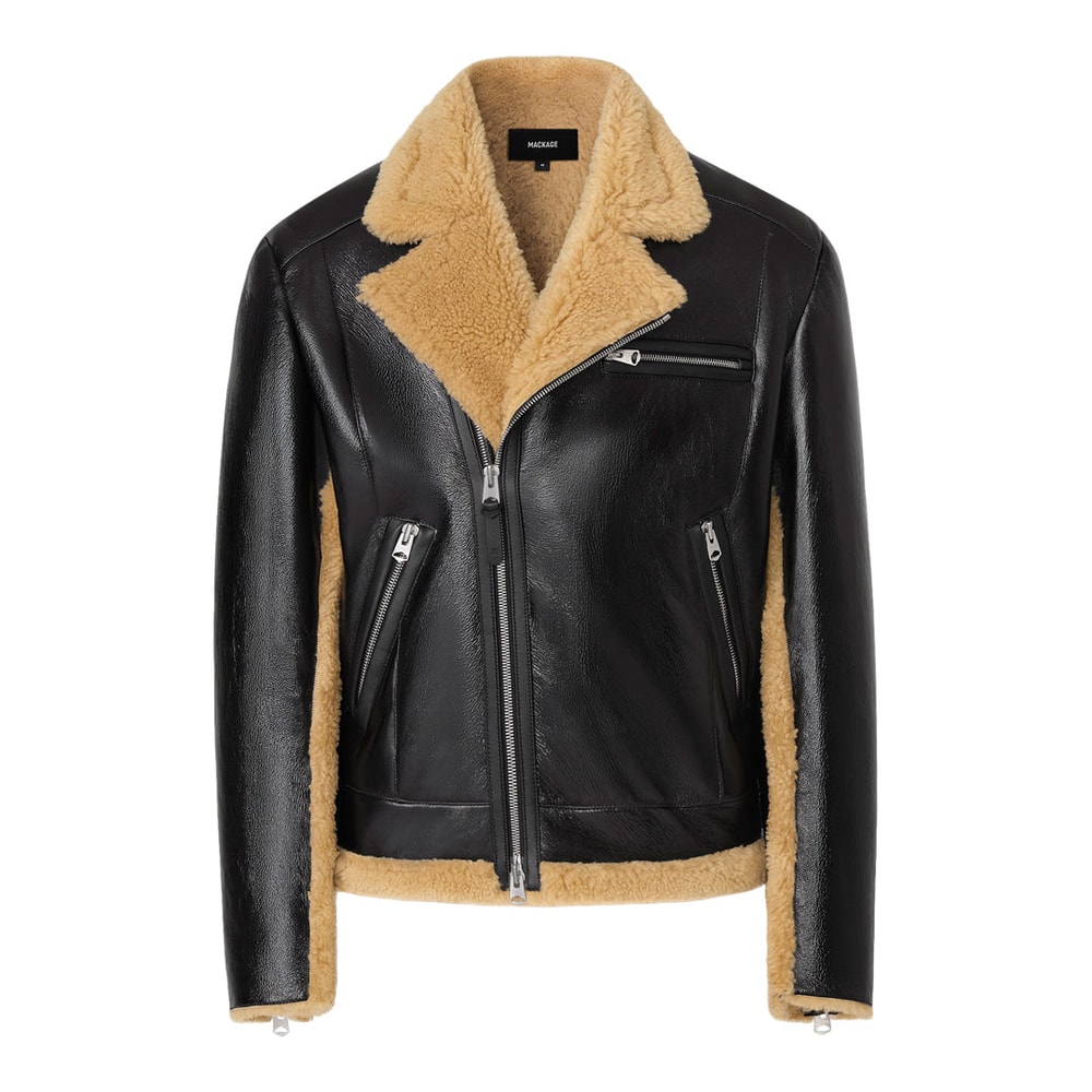 Mackage NIXON shearling jacket Black-Toffee