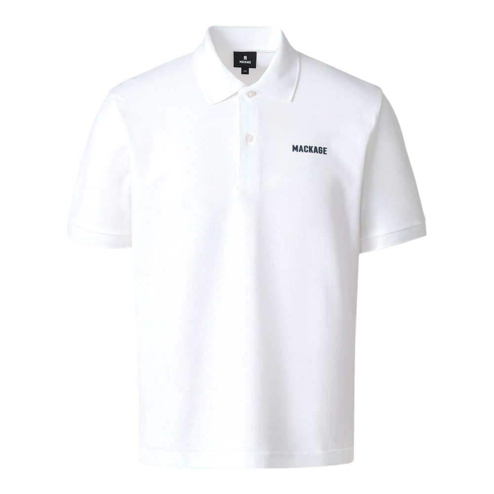 Mackage PABLO-CR Flat Knit Rib Collar Polo White-Navy
