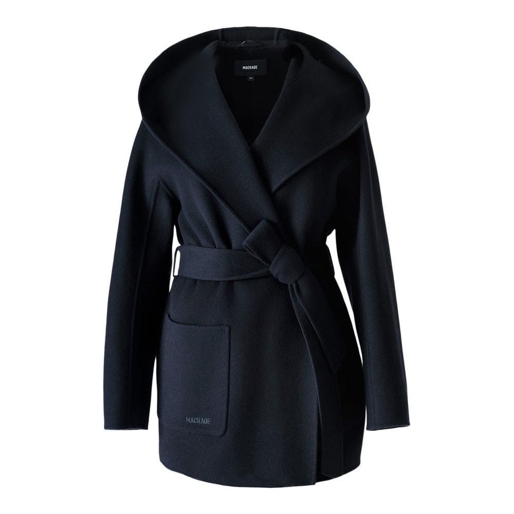 Mackage PAYA-Z Wool Wrap Coat With Sash Belt Black