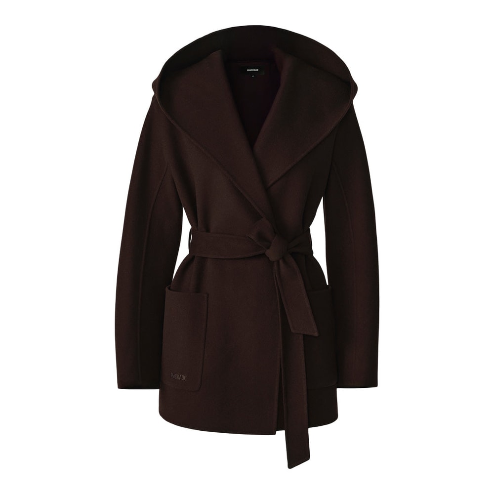 Mackage PAYA-Z Wool Wrap Coat With Sash Belt Coffee