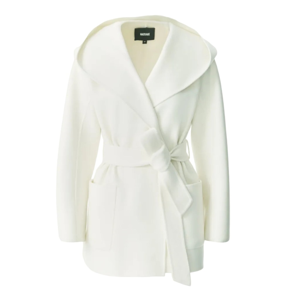 Mackage PAYA-Z Wool Wrap Coat With Sash Belt Cream