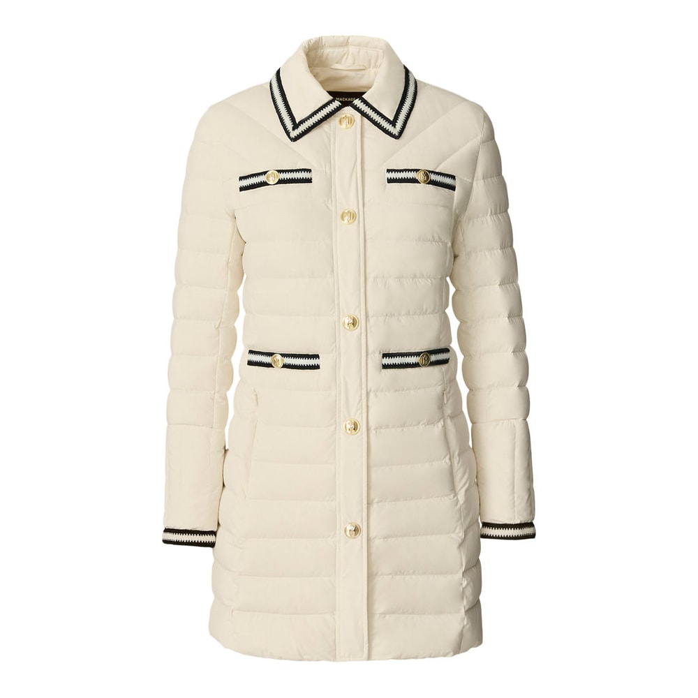Mackage PRECIOUS Long Down Coat with Crochet Detailing Cream