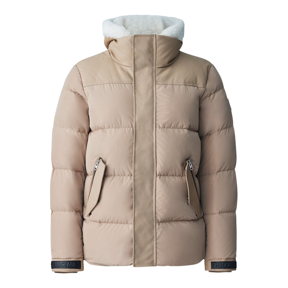 Mackage RILEY classic down jacket with removable shearling bib Camel