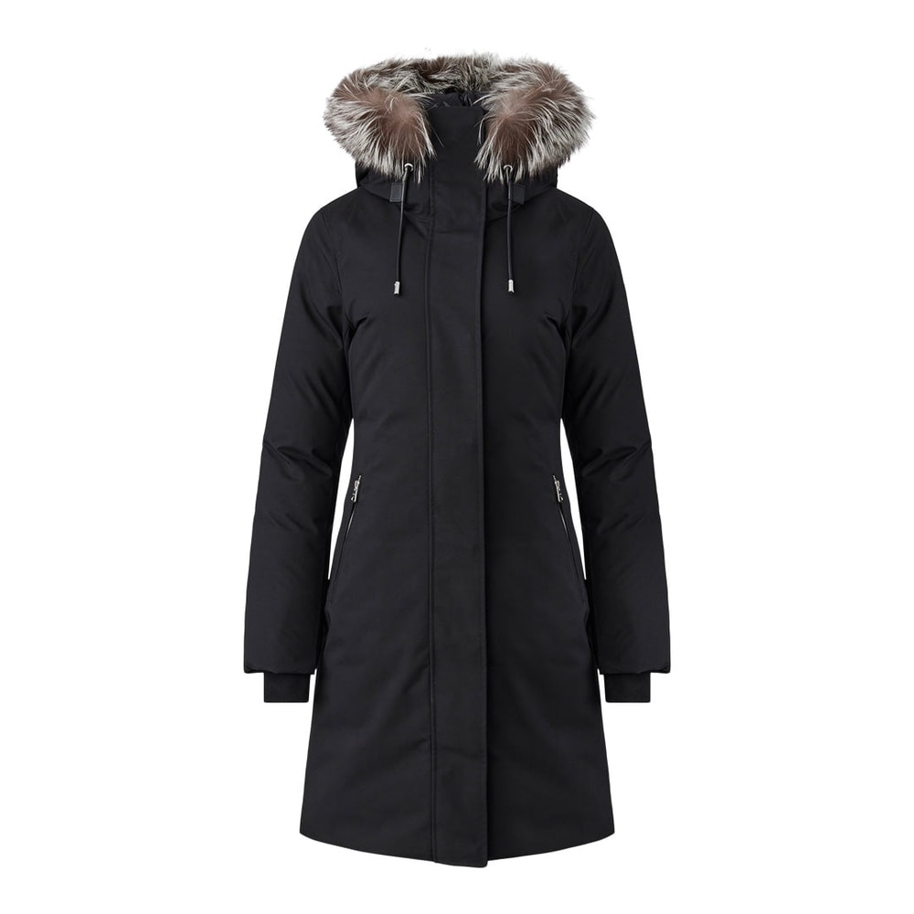 Mackage SHILOH-X 2-in-1 fitted down coat with removable bib and silver fur Black