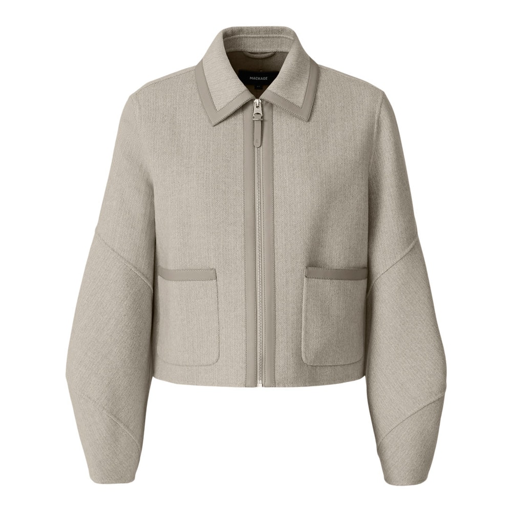 Mackage SOLANA-HB Double-Face Herringbone Wool balloon sleeved short jacket Taupe Mix-Taupe