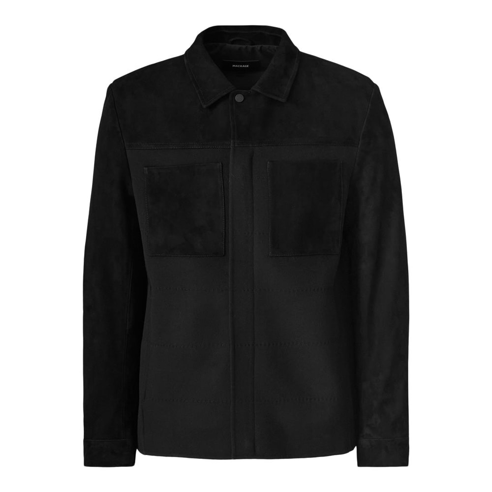Mackage WYLDER Double Face Wool and Suede Shirt Jacket Black-Black